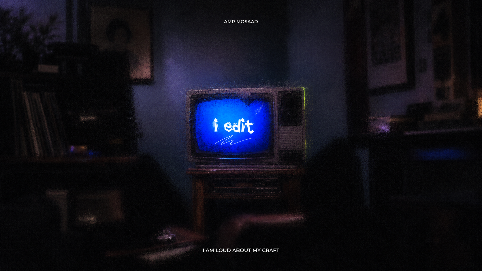A vintage television glowing blue with the words i edit